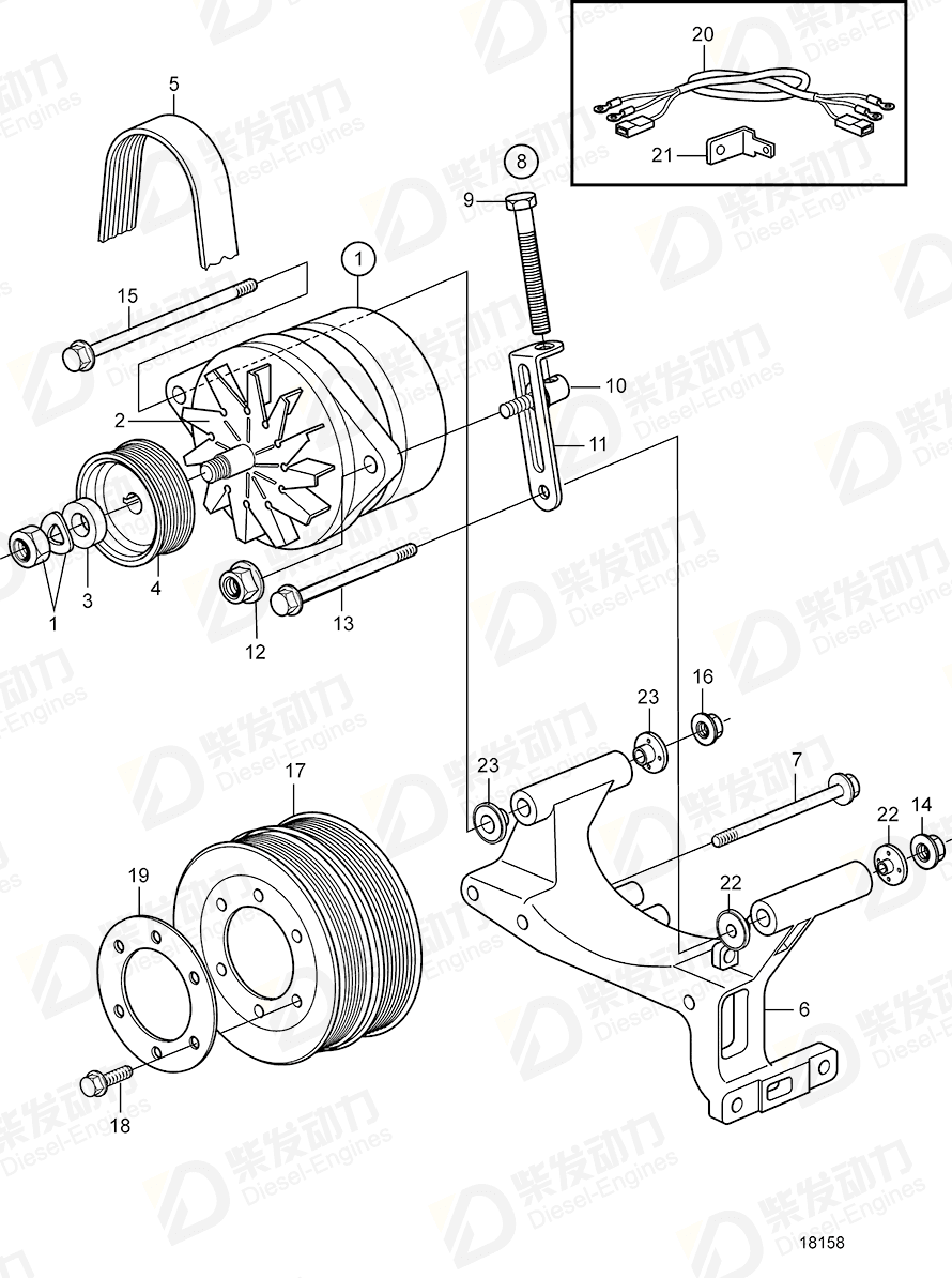 volvo penta Alternator 3173821 Drawing volvo penta Alternator 3173821 Drawing